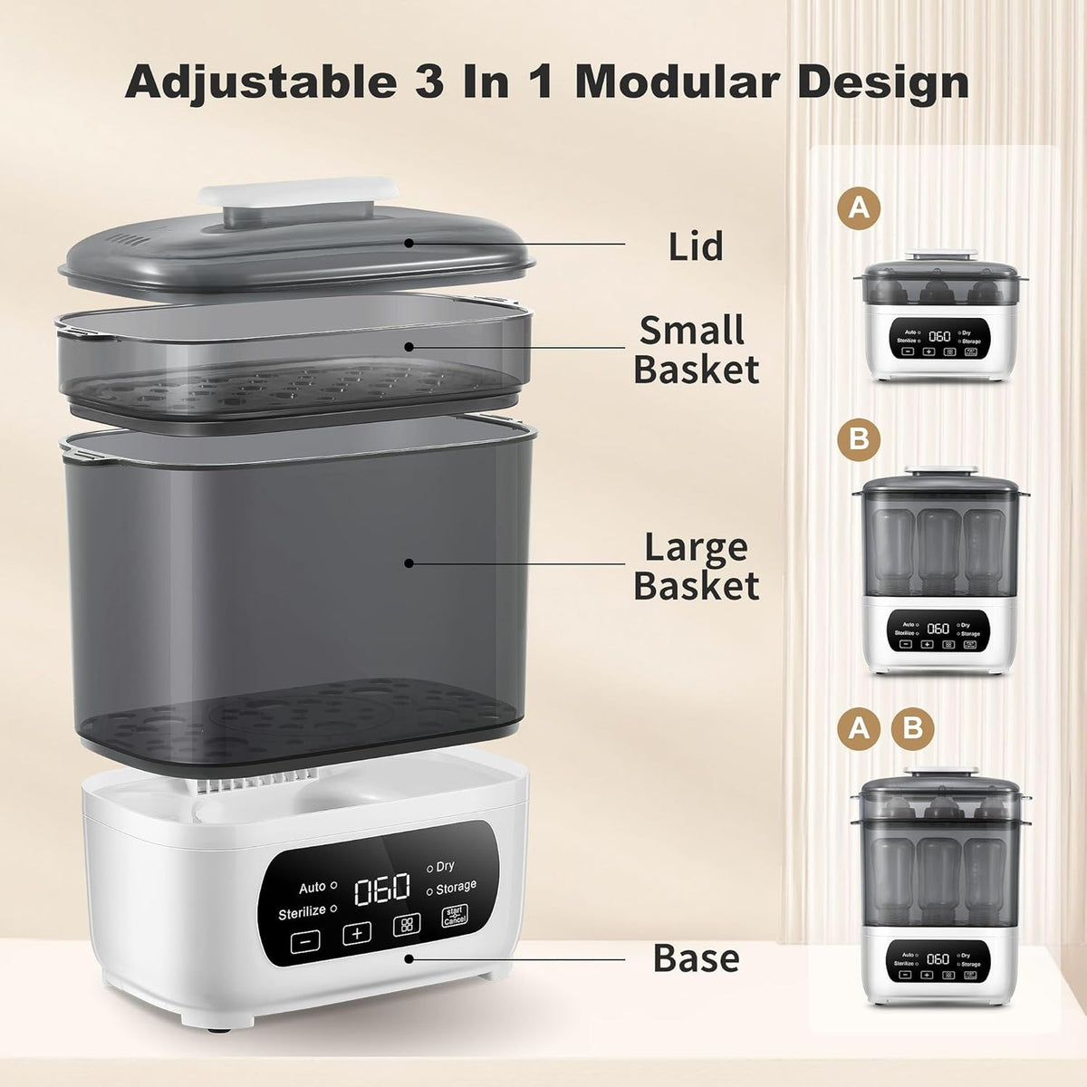 Baby Bottle Steamer and Dryer, Electric Steamer and Dryer for Baby Bottles, 4-in-1 Bottle Steamer