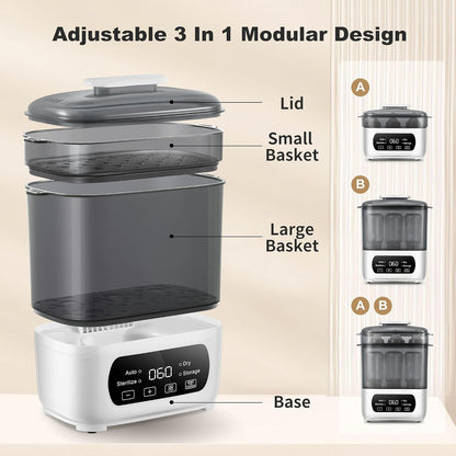 Baby Bottle Steamer and Dryer, Electric Steamer and Dryer for Baby Bottles, 4-in-1 Bottle Steamer