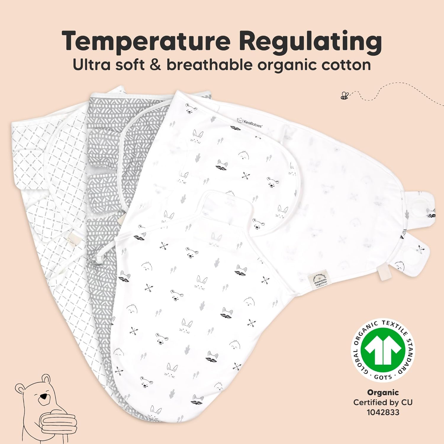 KeaBabies 3-Pack Organic Baby Swaddle Sleep Sacks - Swaddles for Newborns, Infant 0-3 Months, Baby