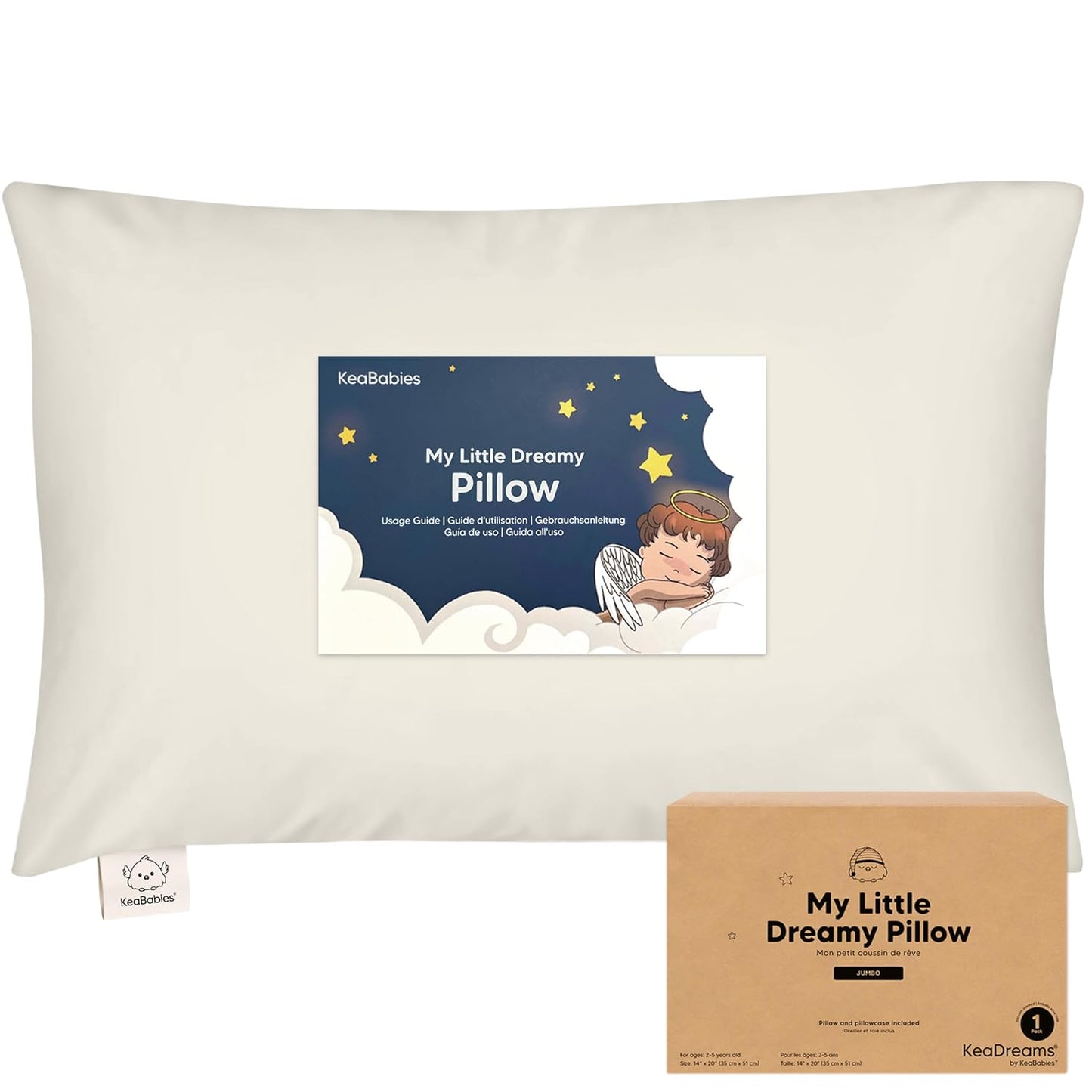 KeaBabies Toddler Pillow with Pillowcase, Jumbo 14X20 - Soft Organic Cotton Toddler Pillows for