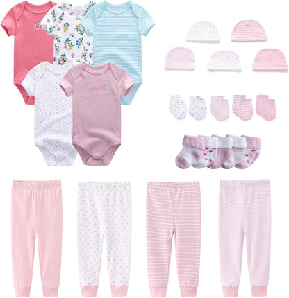 Newborn Layette Gift Set Bodysuits Pants for Baby Girl and Boy 24 Piece 100% Cotton Essentials and
