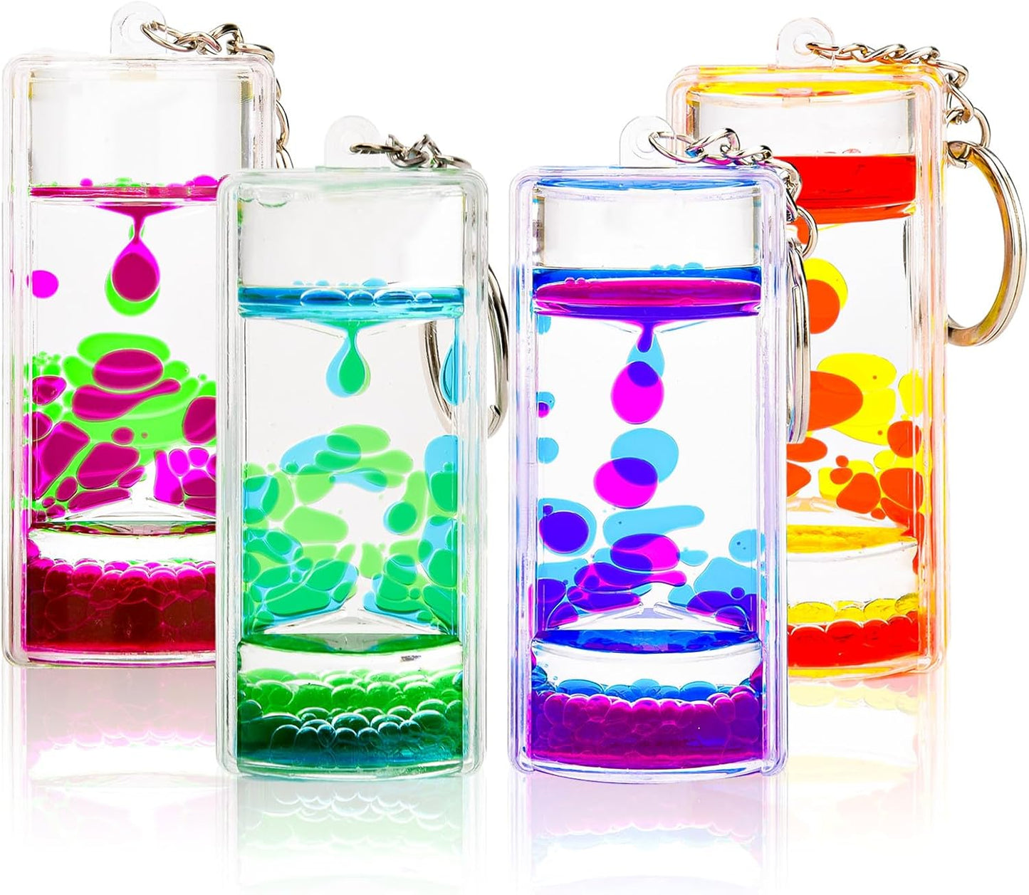 4 Pack Colorful Liquid Motion Keychain, Acrylic Sensory Toy for Stress Relief, Holiday Gift for