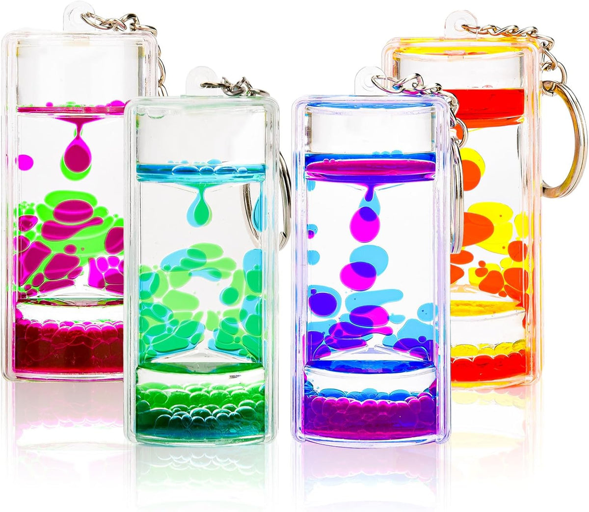 4 Pack Colorful Liquid Motion Keychain, Acrylic Sensory Toy for Stress Relief, Holiday Gift for