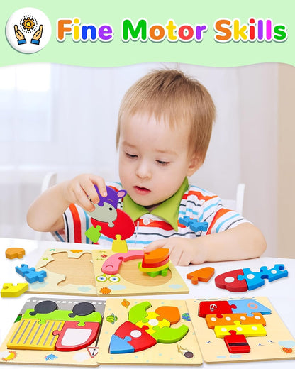 Yetonamr Wooden Toddler Puzzles Gifts Toys for 1 2 3 Years Old Boys Girls, 8 Vehicle Shape