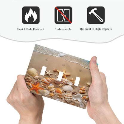 Decorative Switch Covers Plate Beachy Sea Ocean Seashell Starfish 3 Gang Artistic Wall Plate Unique