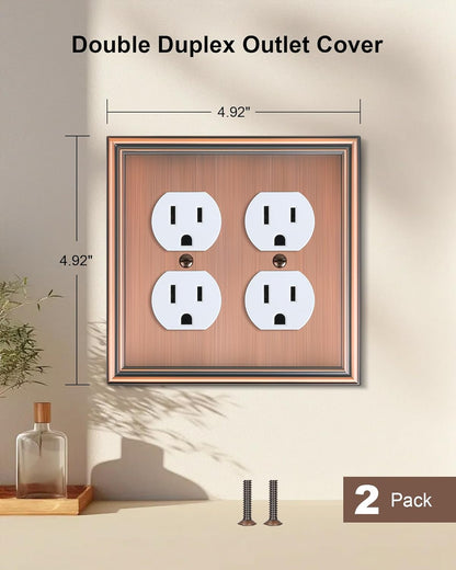 2-Pack Double Duplex Outlet Cover, Antique Copper Switch Plates and Outlet Covers for Electrical