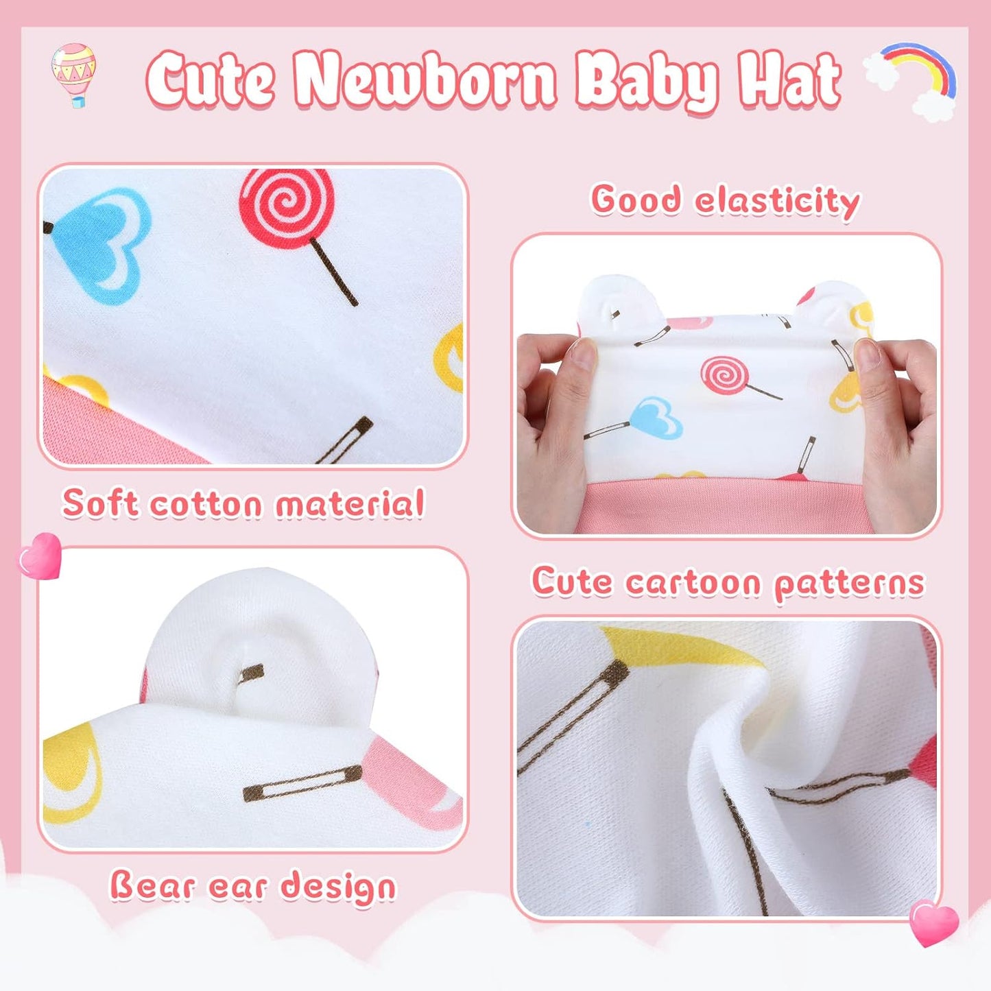 Geyoga 6 Pieces Newborn Baby Hat Bear Ears Infant Caps Baby Boy Girl Toddler Hats Infant Beanie