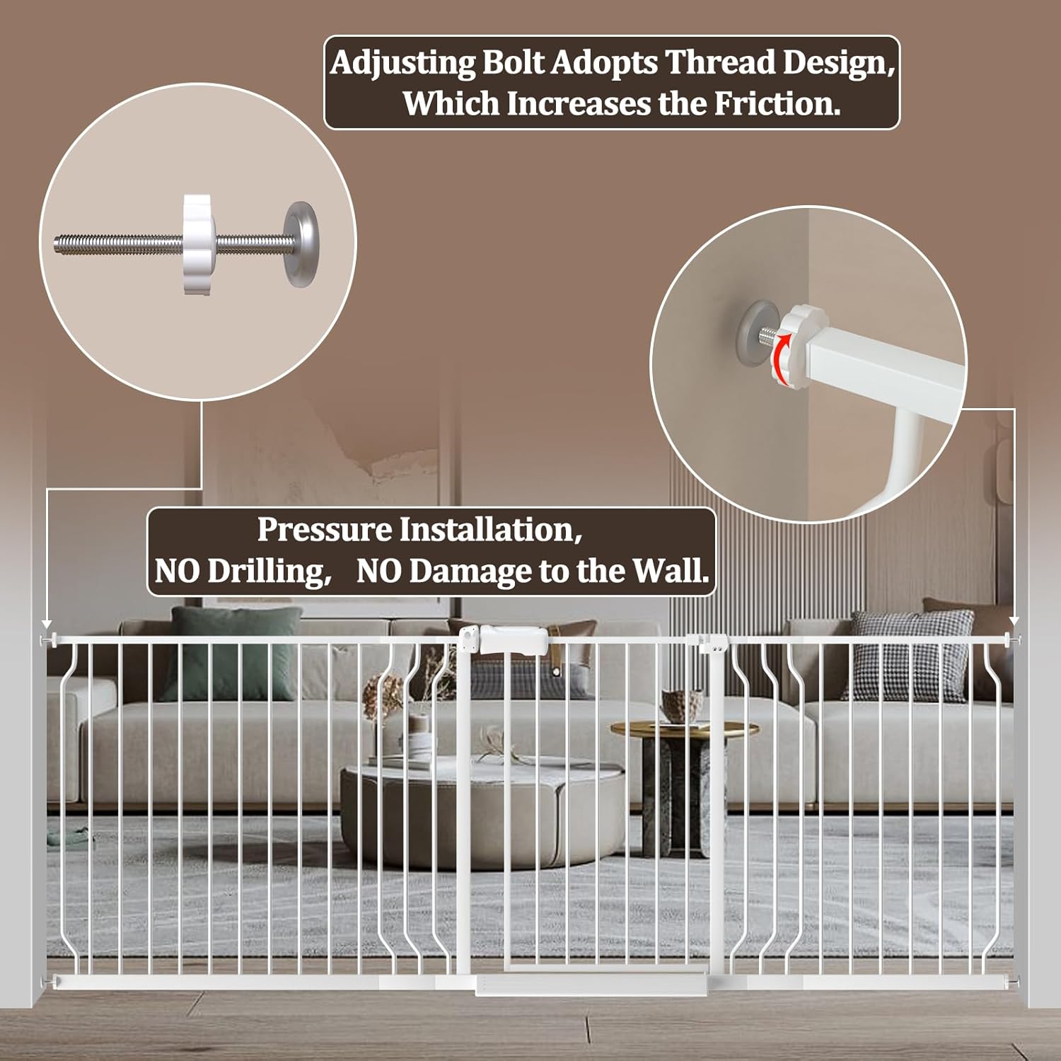 WAOWAO Baby Gate 100-109.41" Extra Wide Pressure Mounted Walk Through Swing Auto Close Safety White