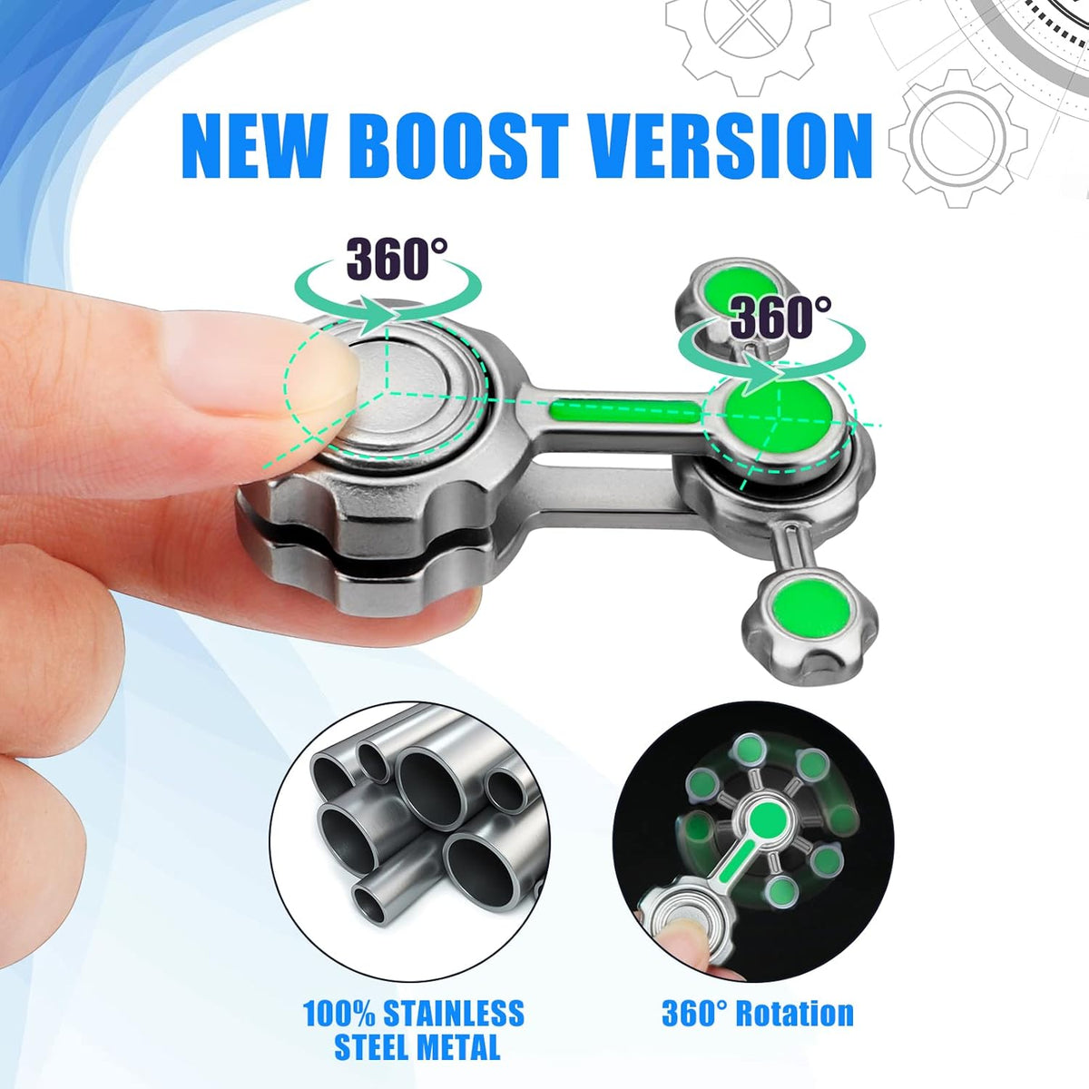 Cool Gear Fidget Spinner Metal Toy Gift for Kids Adults, Luminous Hand Finger Spinner Block
