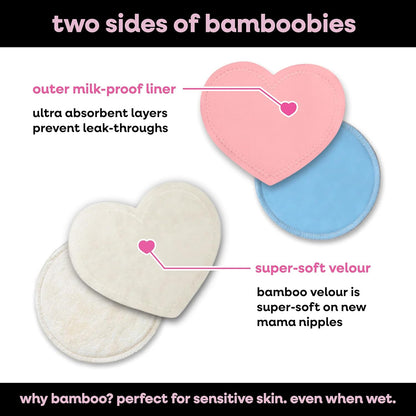 Bamboobies Nursing Pads, Ultra-Soft Velour, Reusable, Washable & Leak-Proof, 6 Ultra-Thin and 2