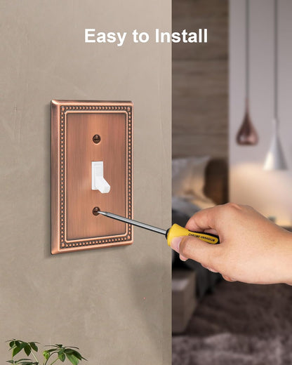 6-Pack Single Toggle Light Switch Cover Plate, Pearls Decorative Switch Plate Covers, Antique