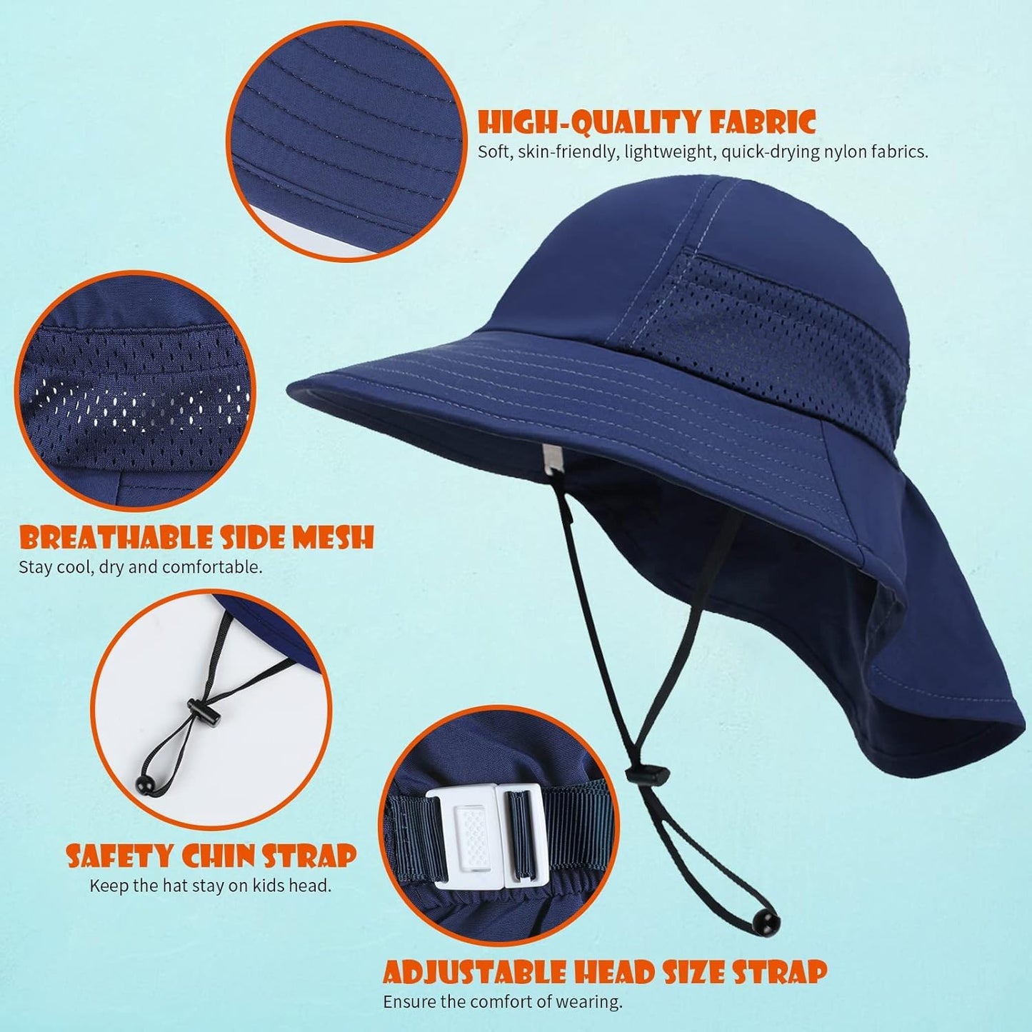 Toddler Baby Sun Hat Kids Summer UPF 50+ for Boys Girls Adjustable Beach Hats with Bucket Wide Brim