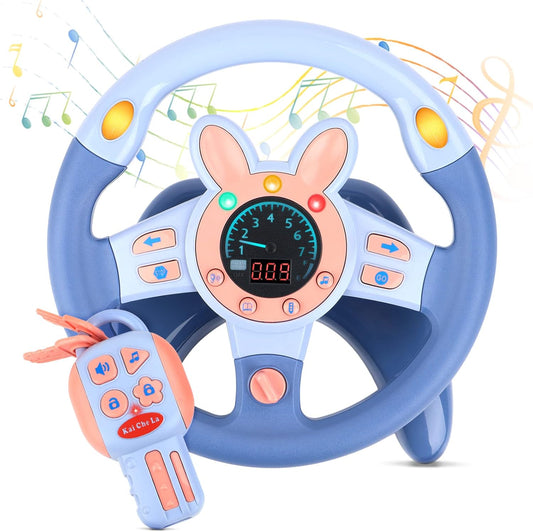 deAO Kids Steering Wheel for Backseat with Key Baby Toys Pretend Driving Simulated Steering Wheel