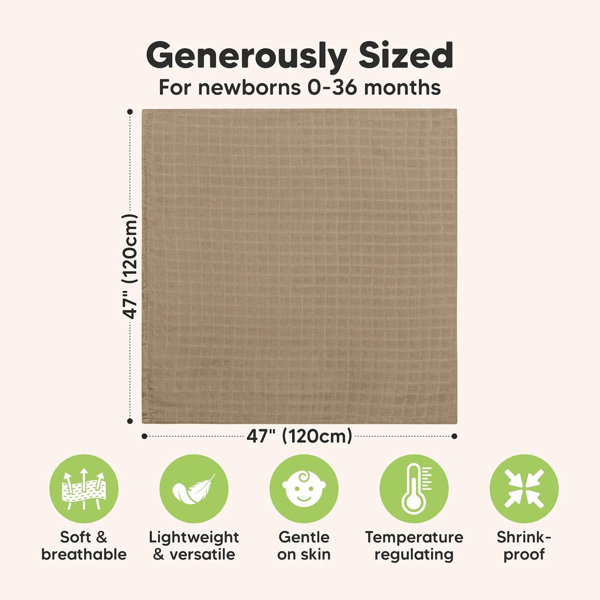4-Pack Muslin Swaddle Blankets for Boys, Girls - Organic Baby Swaddles for Newborns, Soft &