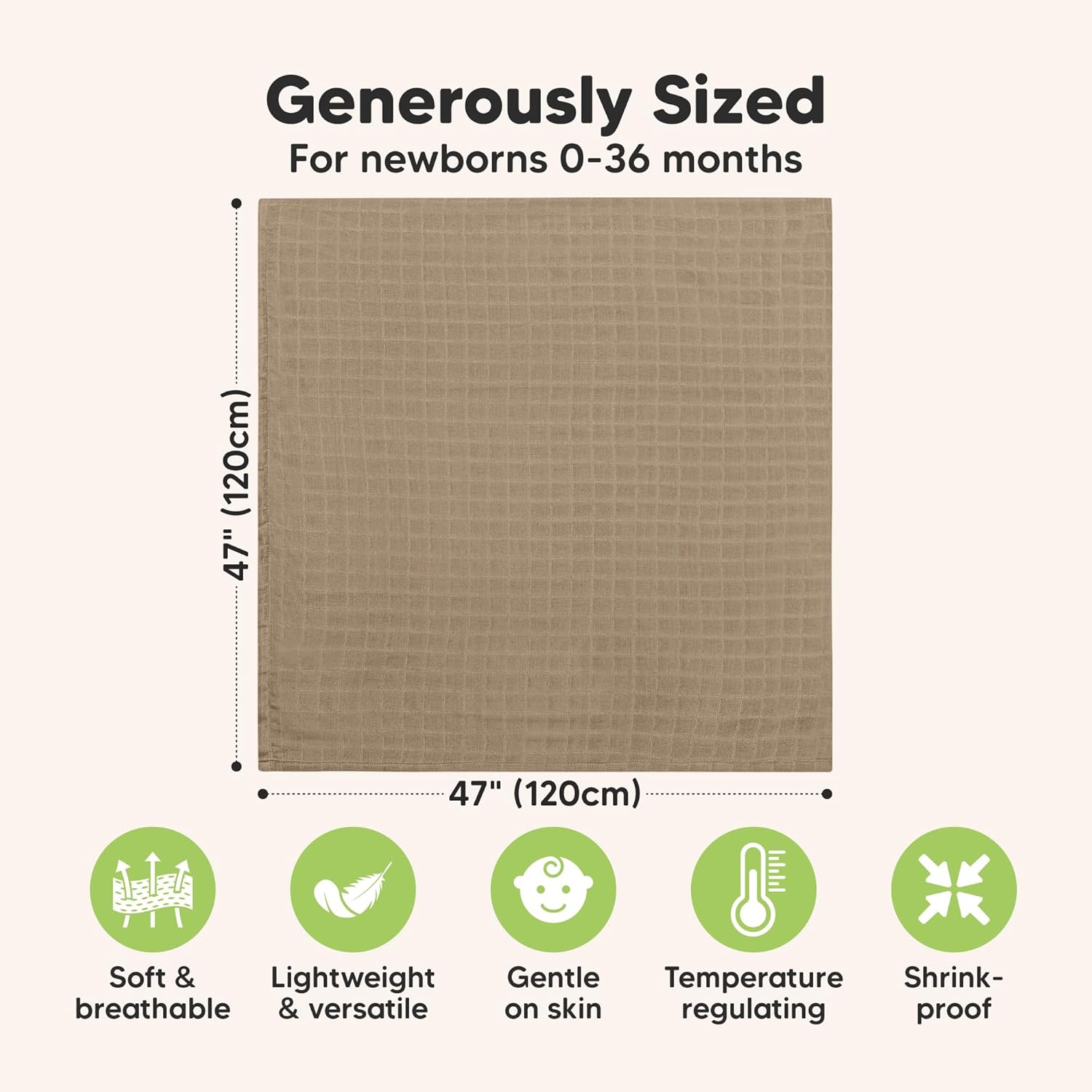 4-Pack Muslin Swaddle Blankets for Boys, Girls - Organic Baby Swaddles for Newborns, Soft &