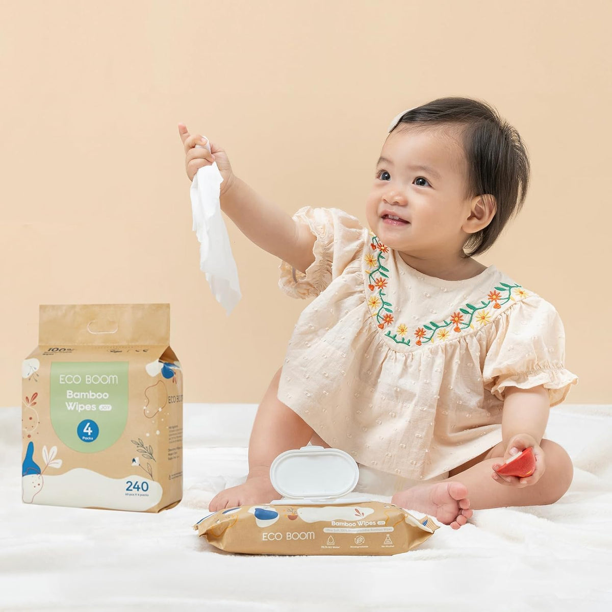 ECO BOOM bamboo Baby Wipes | natural | 100% Plant-Based & fragrance free | Unscented & safe for