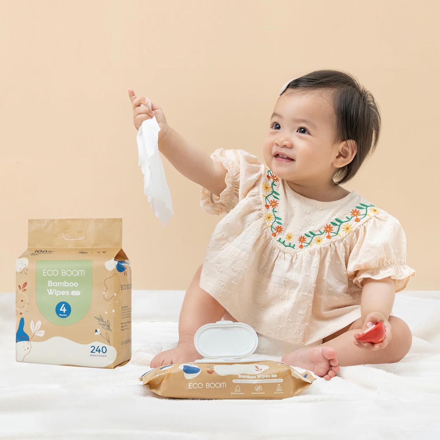 ECO BOOM bamboo Baby Wipes | natural | 100% Plant-Based & fragrance free | Unscented & safe for