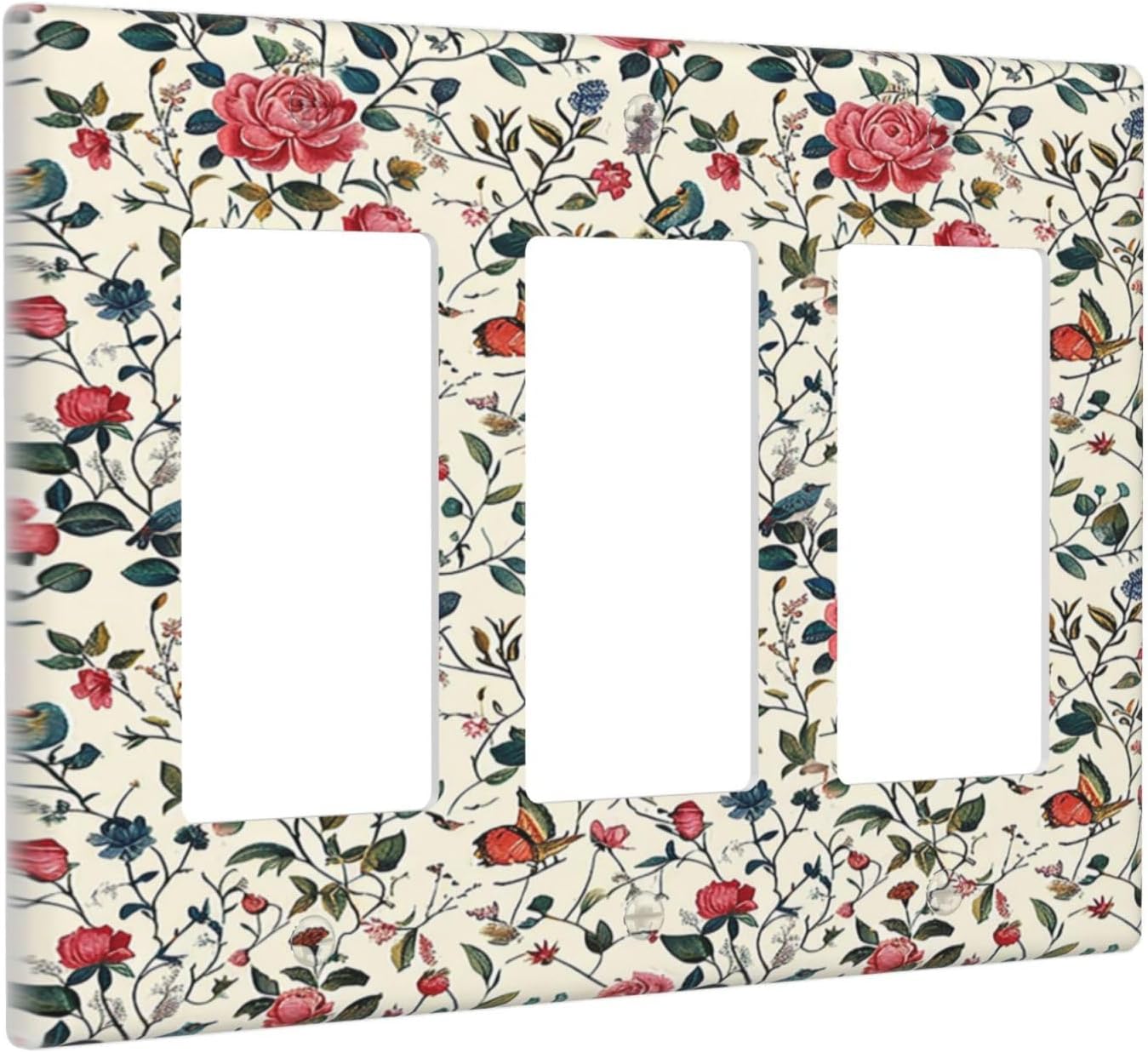 Light Switch Covers Vintage Flowers Rose Leaf Bird Butterfly 3 Gang Rocker Electrical GFCI