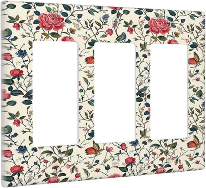 Light Switch Covers Vintage Flowers Rose Leaf Bird Butterfly 3 Gang Rocker Electrical GFCI