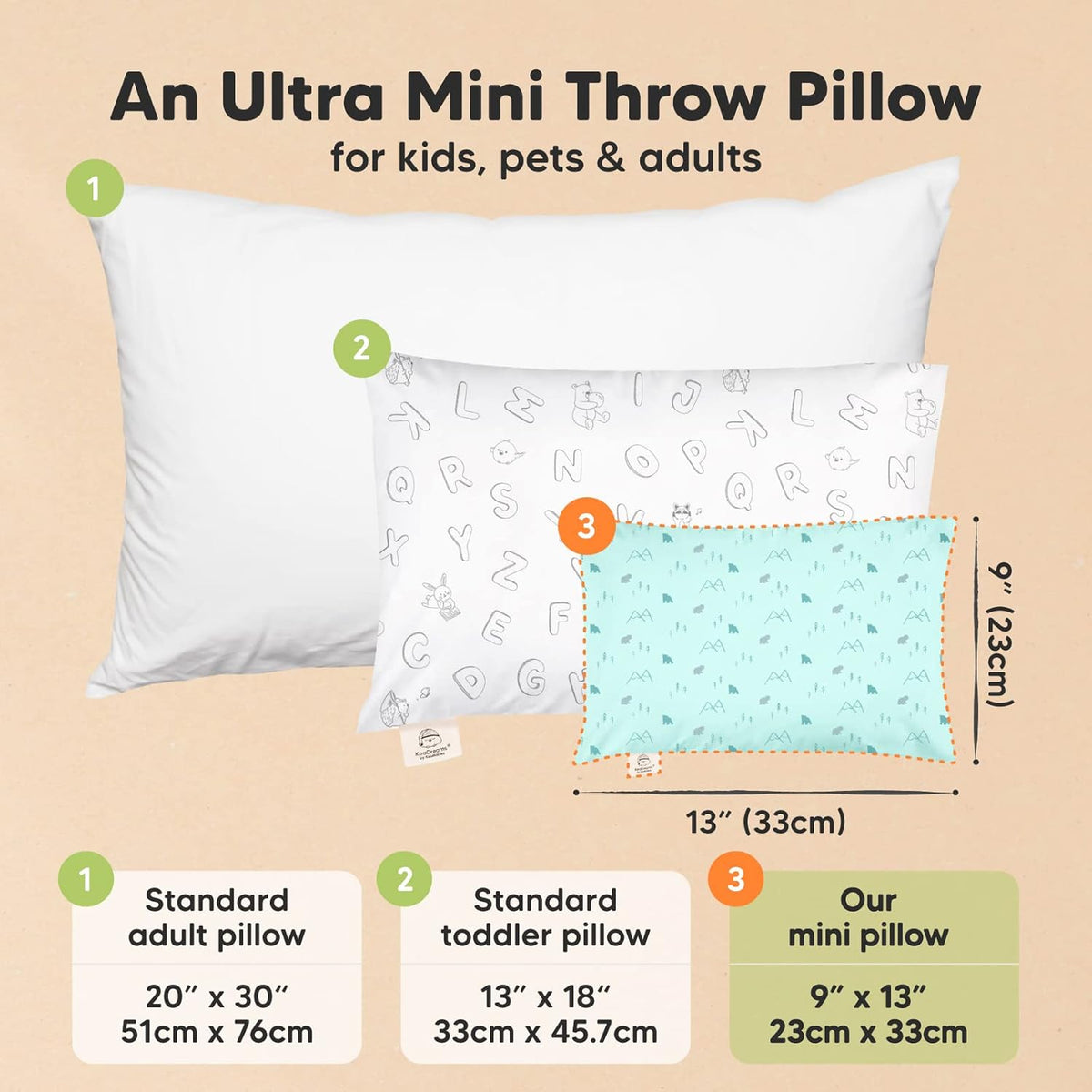 Mini Toddler Pillow with Pillowcase - 9x13 My Little Dreamy Travel Kids Pillow for Sleeping