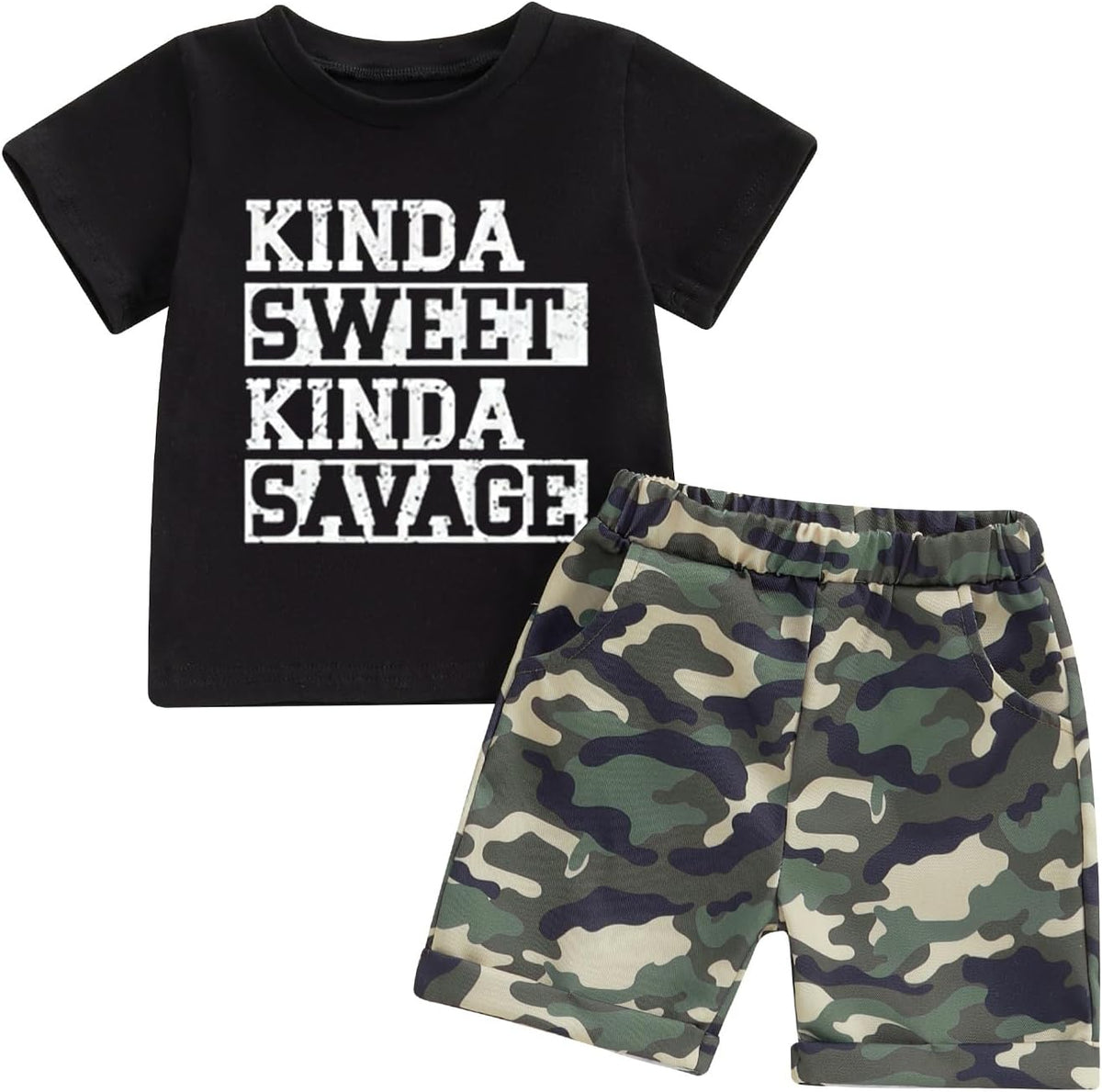 wdehow Toddler Kids Baby Boy Summer Clothes Sets 1T 2T 3T 4T 5T Letter Print Short Sleeve Tops