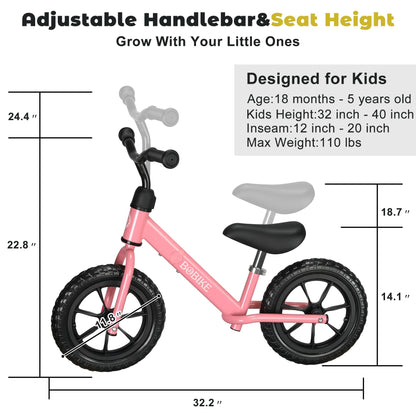 Bobike Toddler Balance Bike Toys for 2 to 5 Year Old Girls Boys Adjustable Seat and Handlebar