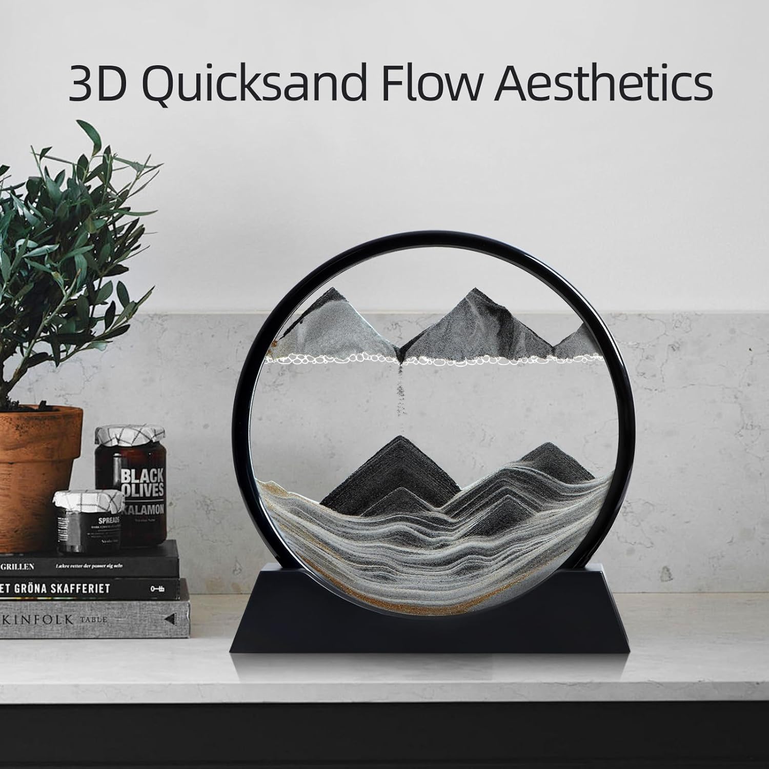 KPNUWN Moving Sand Art Liquid Motion, 3D Deep Sea Sandscape Color Quicksand Decor, Round Glass
