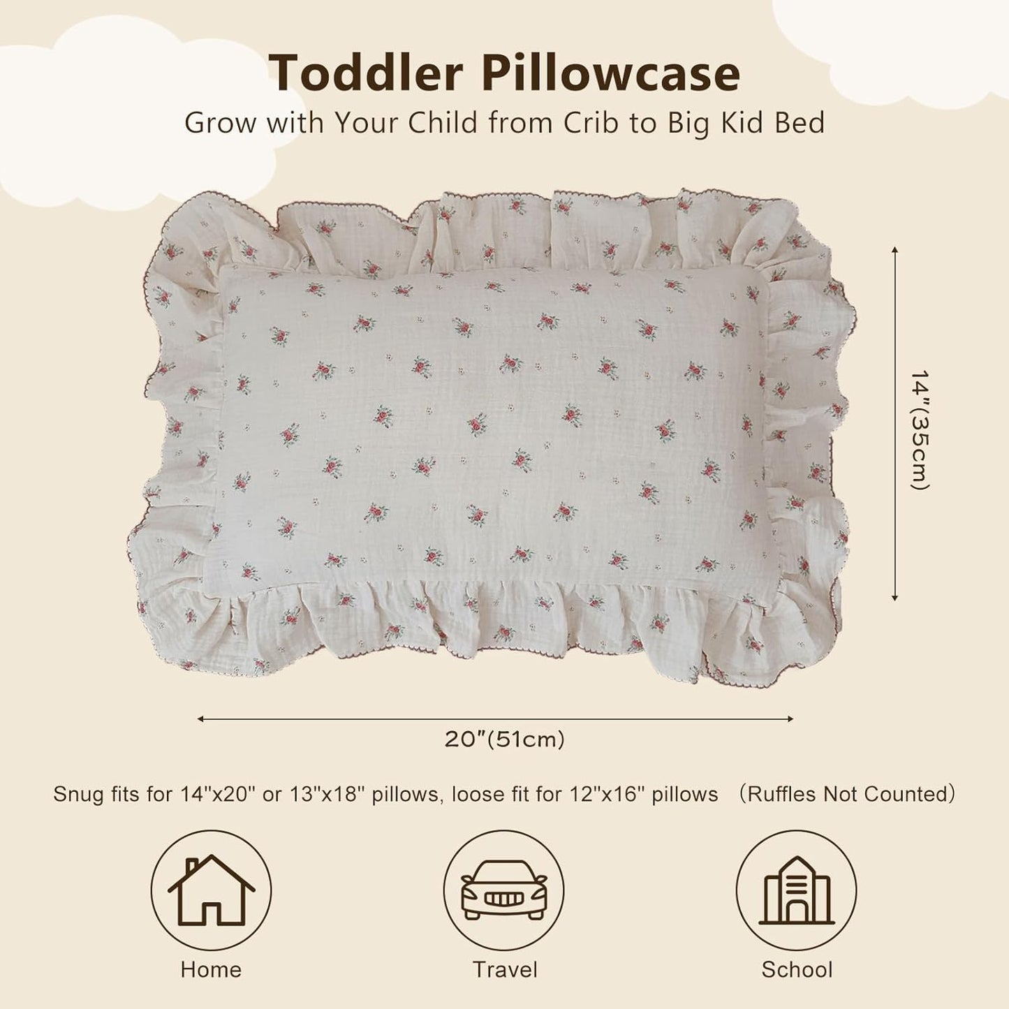 BuLuTu Toddler Pillowcase Cotton Muslin Kids Pillow Cases with Envelope Closure Soft Pillow