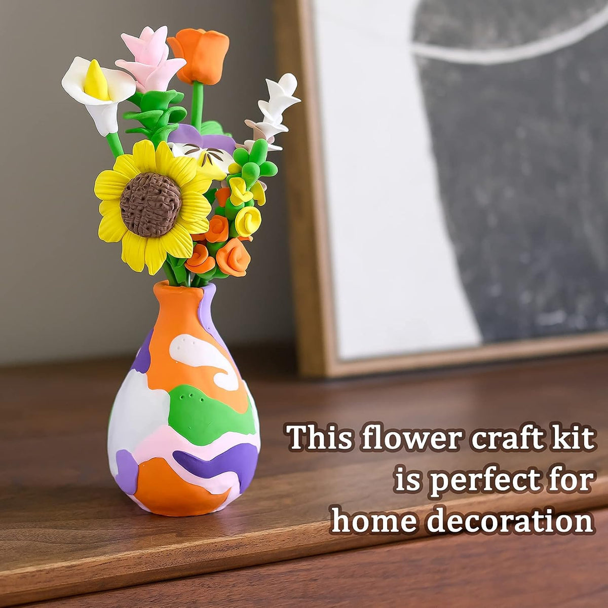 Drama Planet Flower Craft Kit for Kids, Make Your Own Flower Bouquet with Air Dry Clay, Arrange