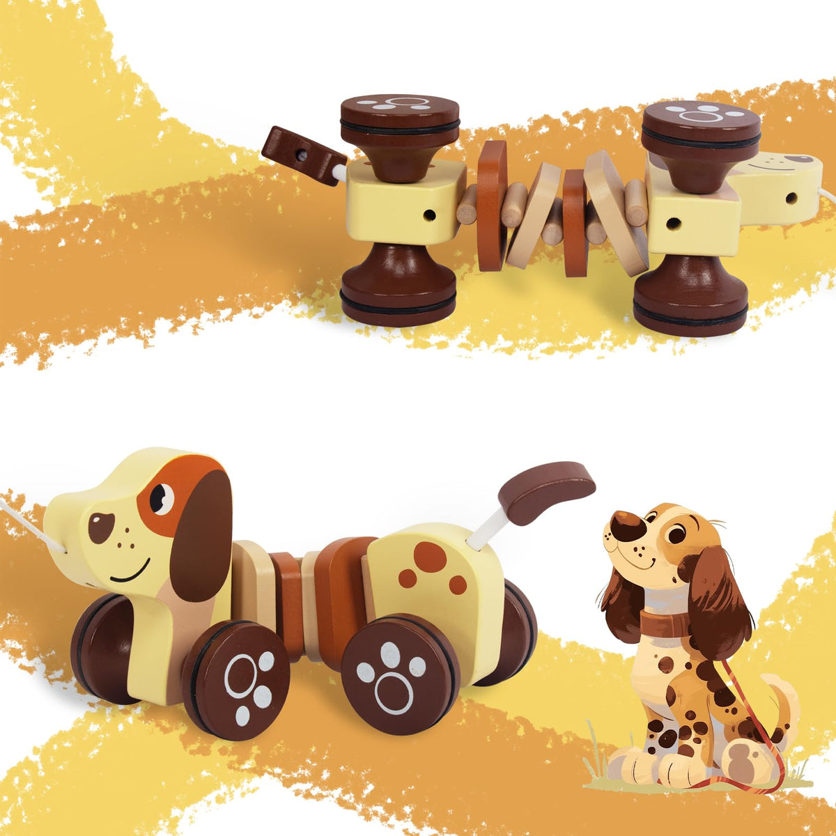 WoodenEdu Baby Toys Car,Wooden Pull Along Toy for Toddlers 1 2 3 Year Olds