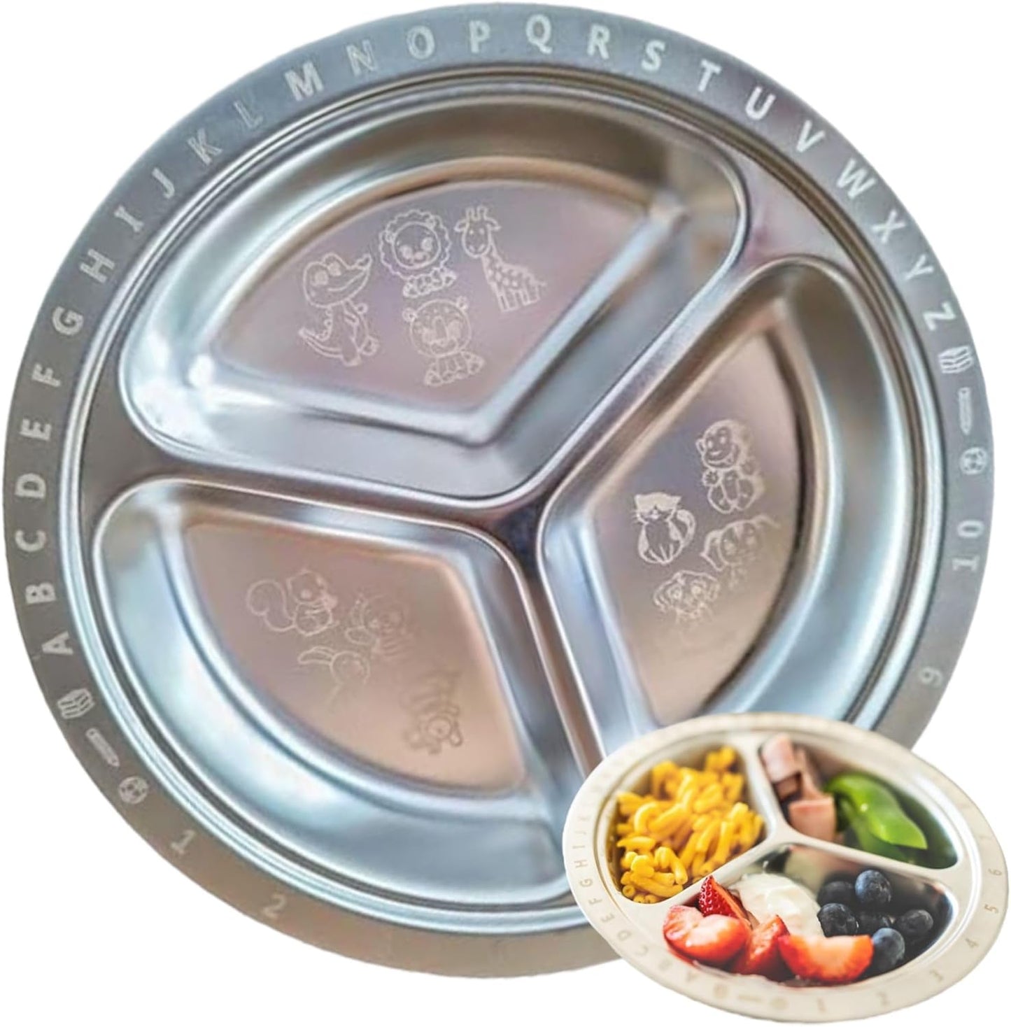Stainless Steel Plates for Kids, Toddler Plate, Non Toxic Baby Dinnerware, BPA-Free Feeding Tray