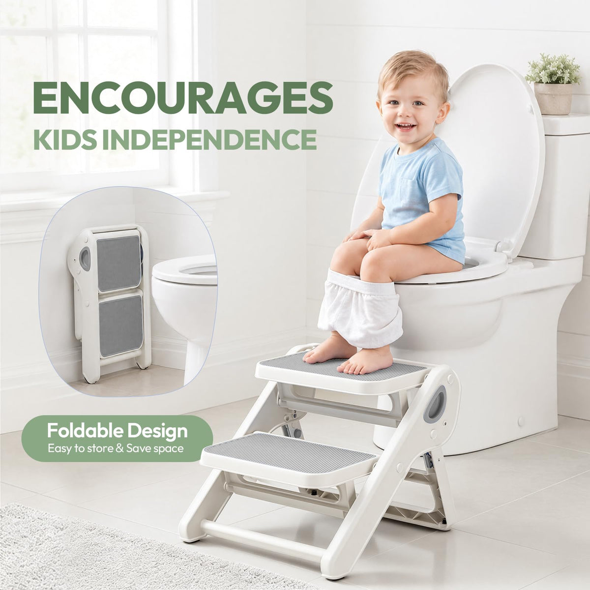 Foldable Toddler Step Stool for Bathroom Sink, Toilet, Bedroom, Kitchen – Non-Slip, Space-Saving