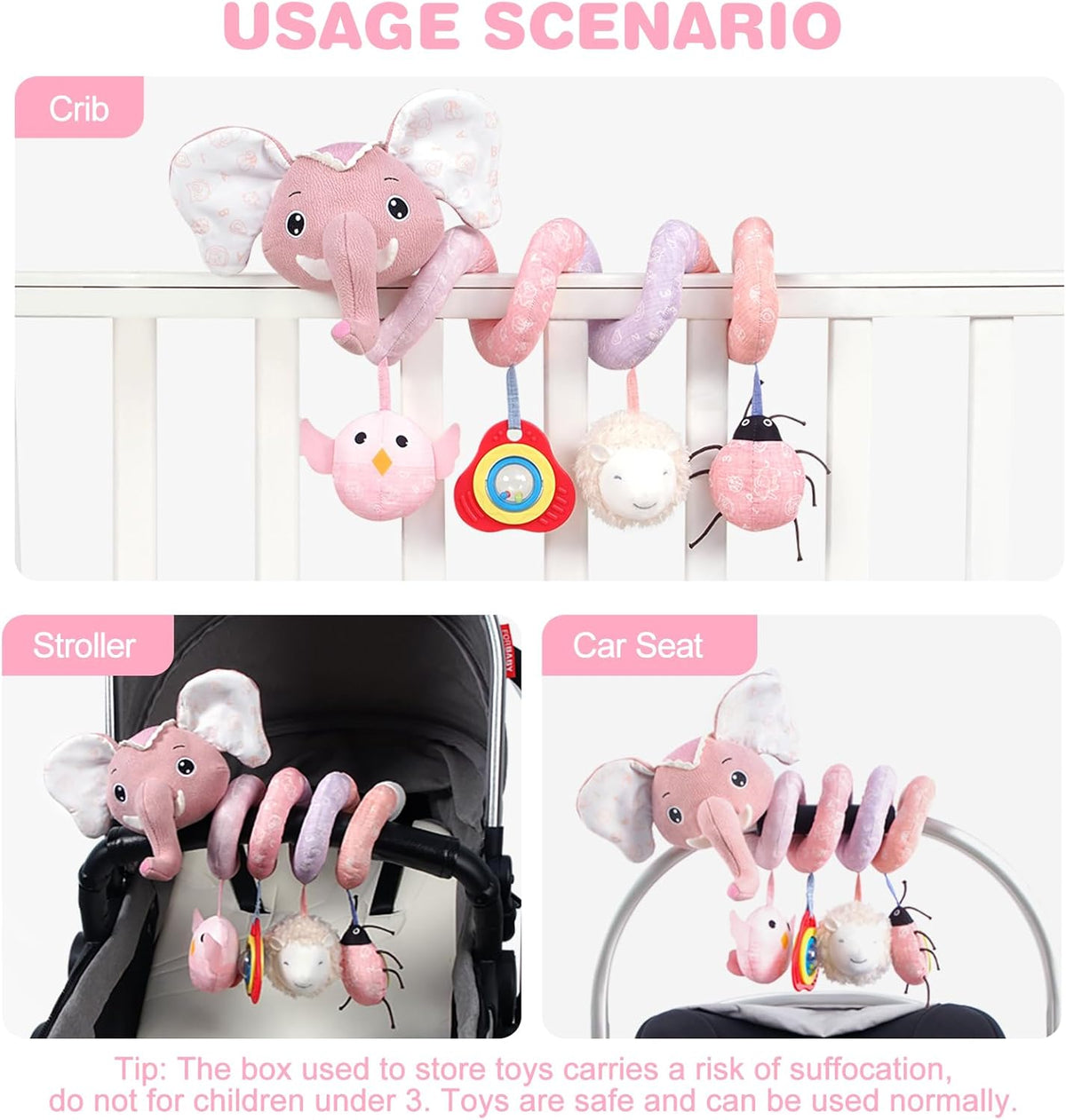 Jollybaby Baby Car Seat Stroller Toys, Plush Activity Hanging Spiral Activity Pram Crib with Music