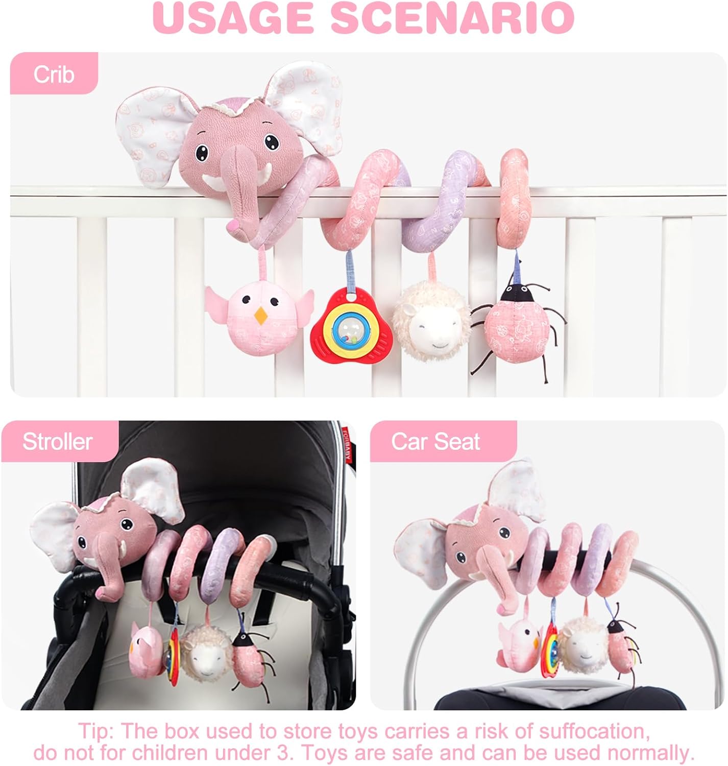 Jollybaby Baby Car Seat Stroller Toys, Plush Activity Hanging Spiral Activity Pram Crib with Music
