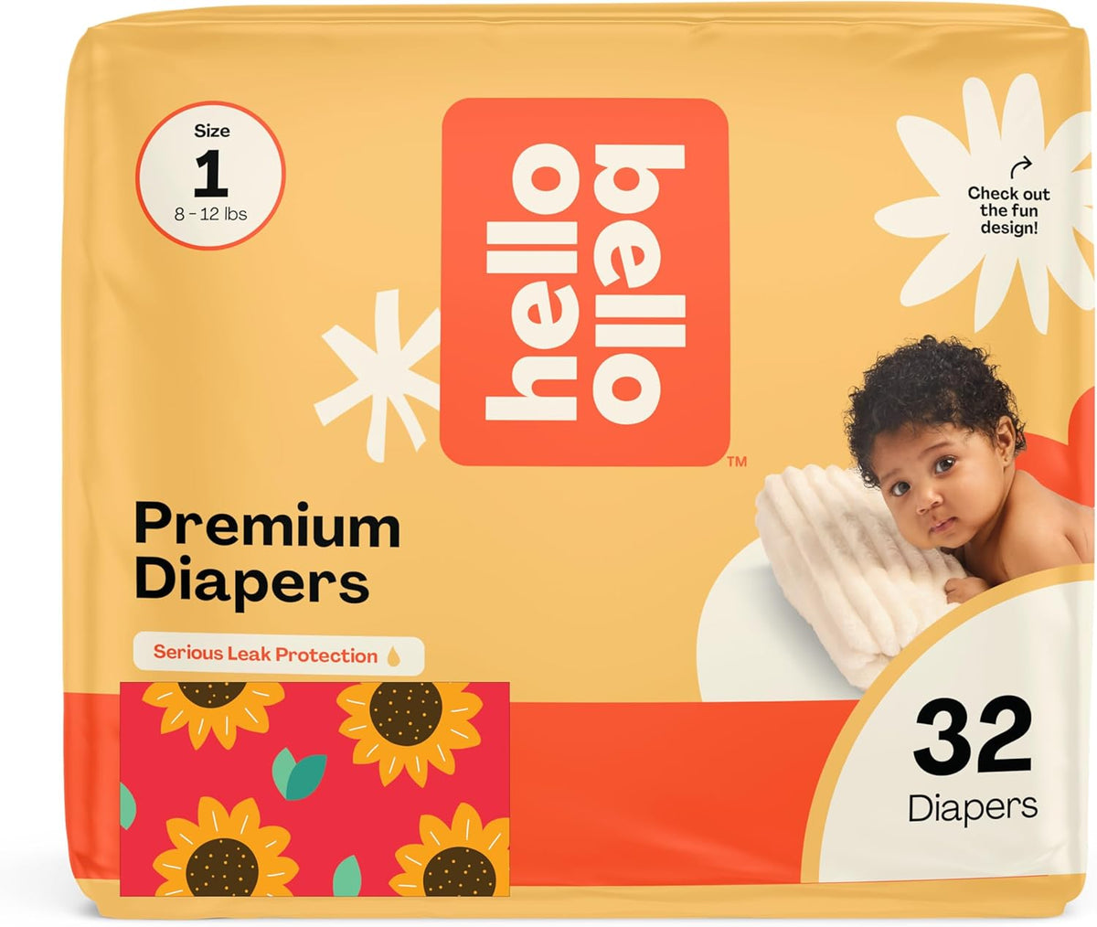 Hello Bello Diapers, Size 1 (8-12 lbs) Flower Child, 32 Count of Premium Disposable Baby Diapers
