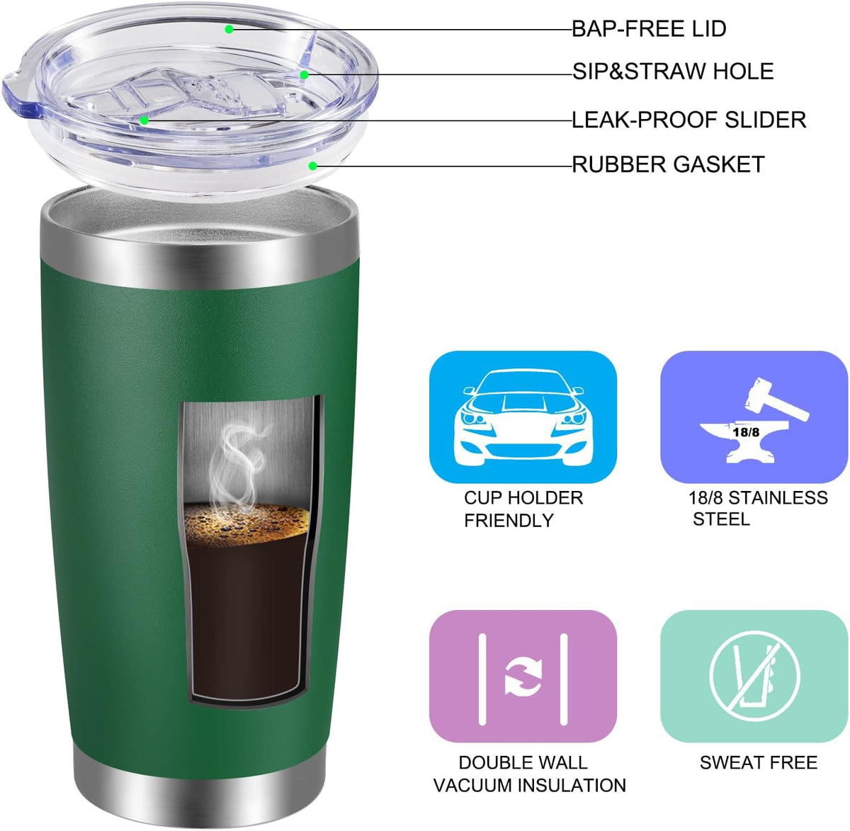 VEGOND 20oz Tumbler with Lid and Straw Stainless Steel Tumbler Cup Bulk Vacuum Insulated Double