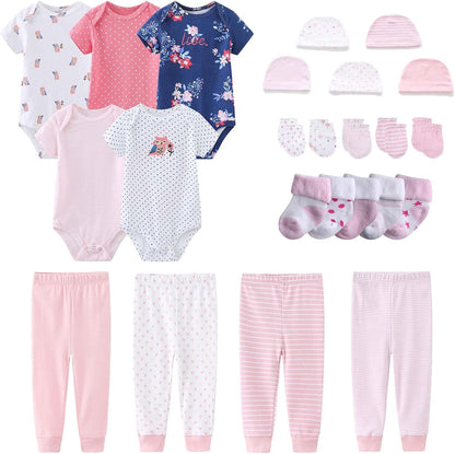 Newborn Layette Gift Set Bodysuits Pants for Baby Girl and Boy 24 Piece 100% Cotton Essentials and