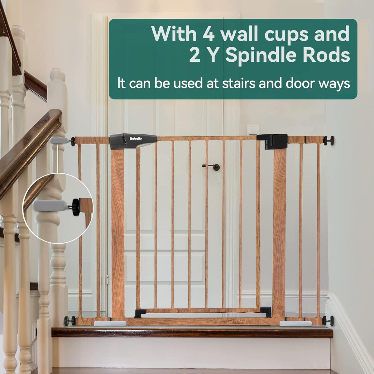 Mom's Choice Award Winner-BABELIO 26-40 Inch Metal Baby Gate with Wood Pattern, Easy Install