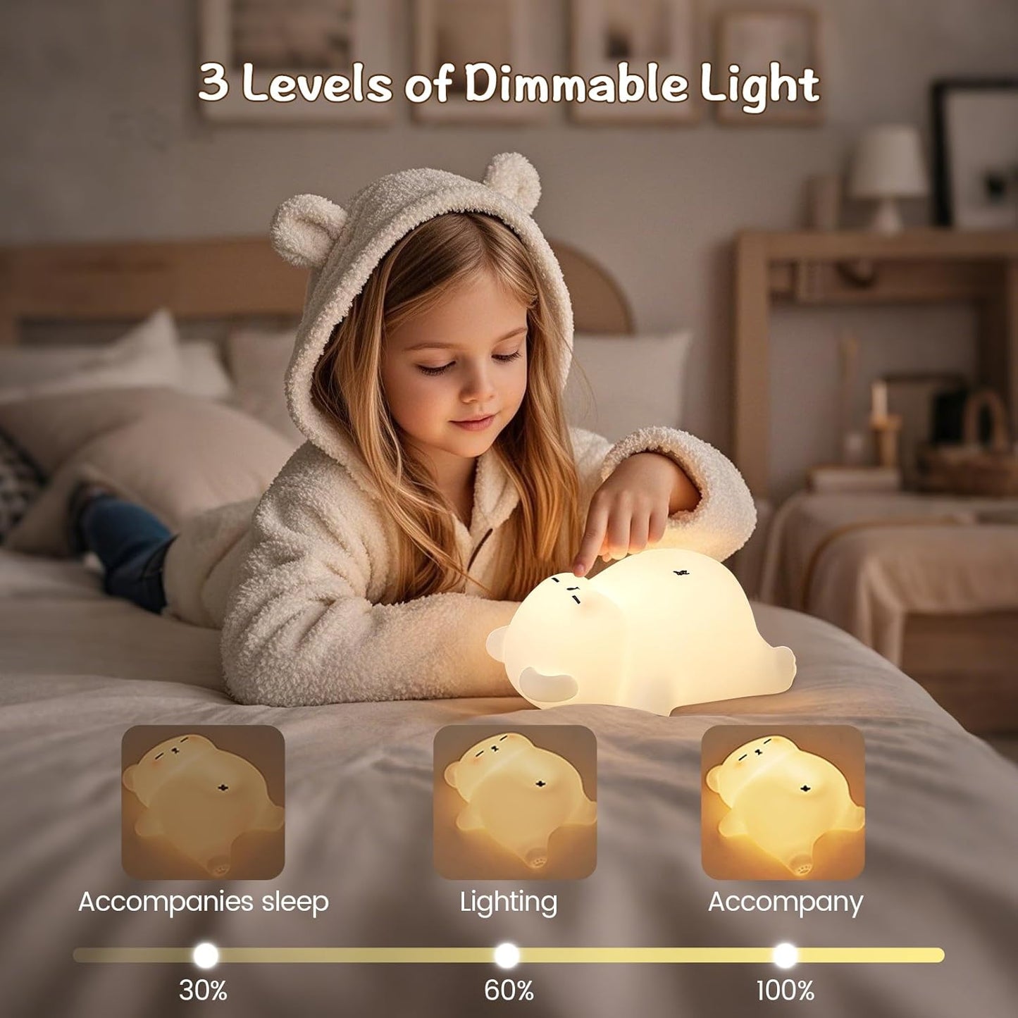 Snoring Bear Night Light – Adorable Gift for Kids, Babies, Moms & Seniors – Soft Silicone Sleep