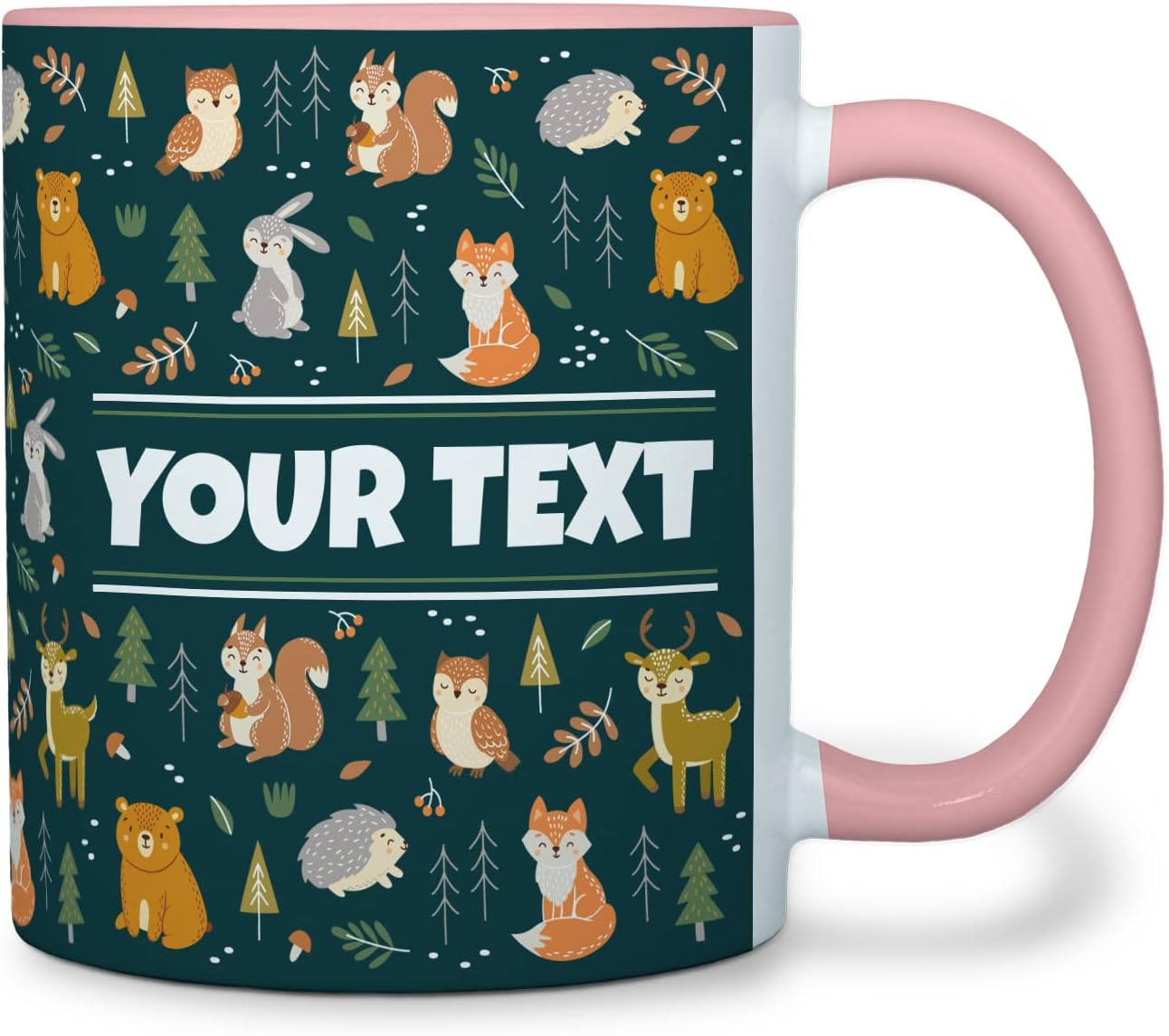 Personalized Mug for Kids - Woodland Animals - Custom Name/Text, Ceramic Hot Chocolate/Cocoa/Coffee