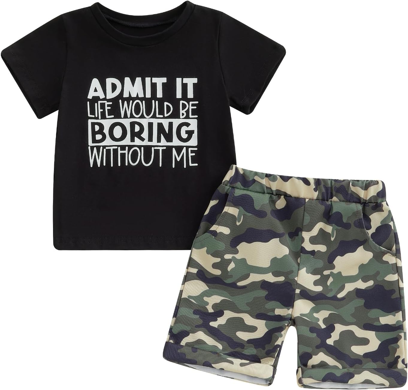 wdehow Toddler Kids Baby Boy Summer Clothes Sets 1T 2T 3T 4T 5T Letter Print Short Sleeve Tops