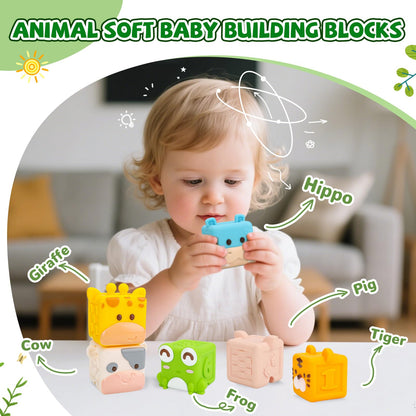 BOBOBELL Animal Soft Baby Blocks,Squeeze Blocks for 6-12 Months Babies