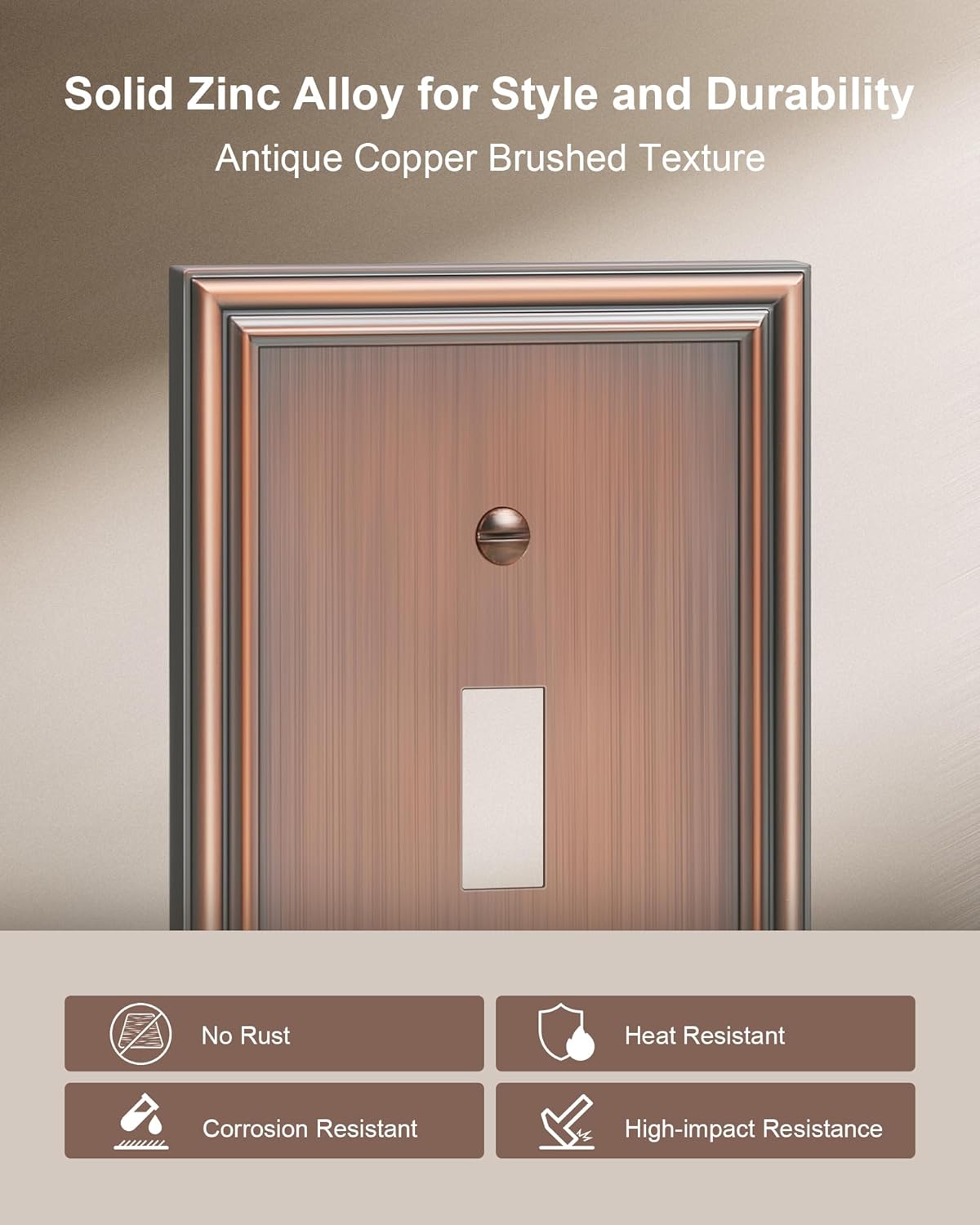 4-Pack Single Toggle Light Switch Cover Plate, Durable Solid Zinc Alloy Decorative Switch Plate