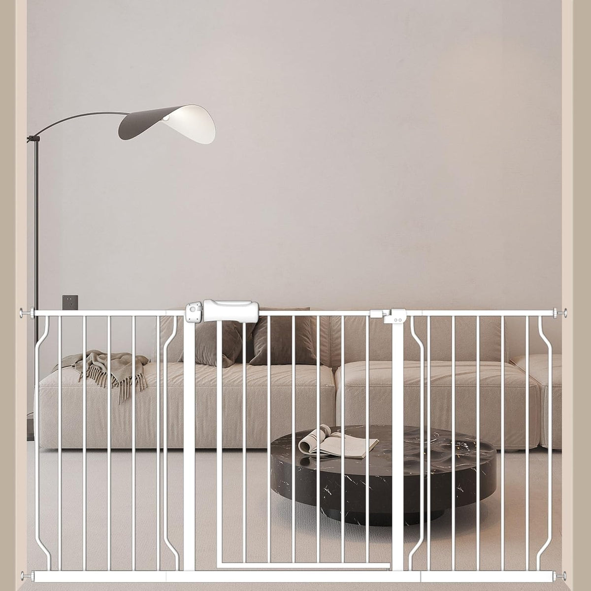 ALLAIBB Extra Wide Baby Gate Pressure Mount with Auto-Close, White Metal Safety Gate for Stairs &