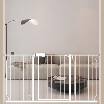 ALLAIBB Extra Wide Baby Gate Pressure Mount with Auto-Close, White Metal Safety Gate for Stairs &