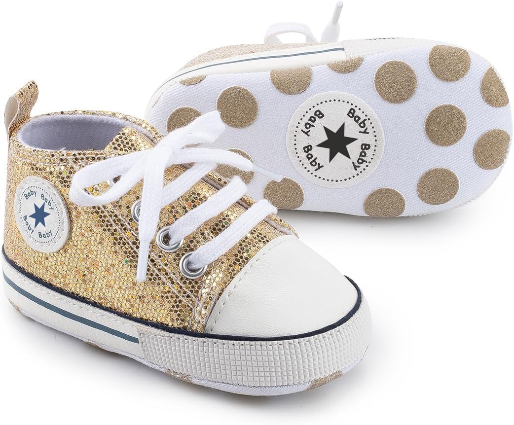 Unisex Baby Girls Boys Canvas High-top Shoes, Newborn Infant Anti-Slip Soft Sole Frist Walking