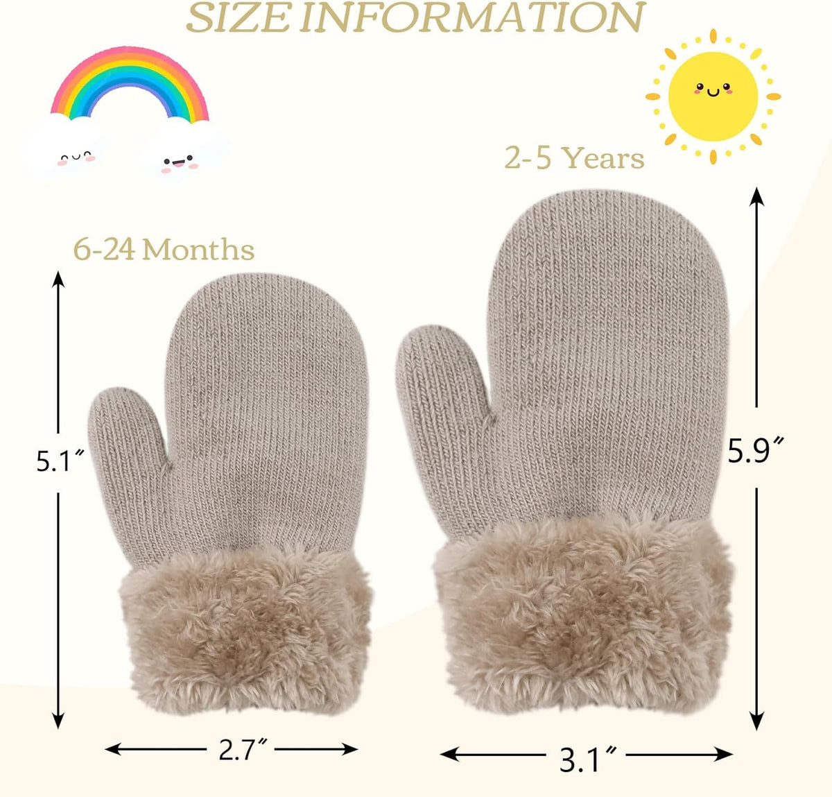 PESAAT Baby Girl Mittens Fleece Toddler Boy Mittens Warm Kids Winter Gloves Unisex Cold Weather