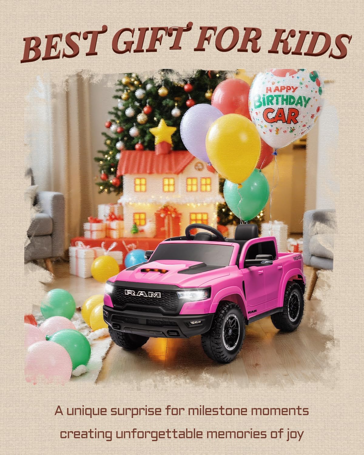 Licensed Ram 1500 12V Ride on Toys, Kids Ride on Car with Remote Control, Electric Vehicle for