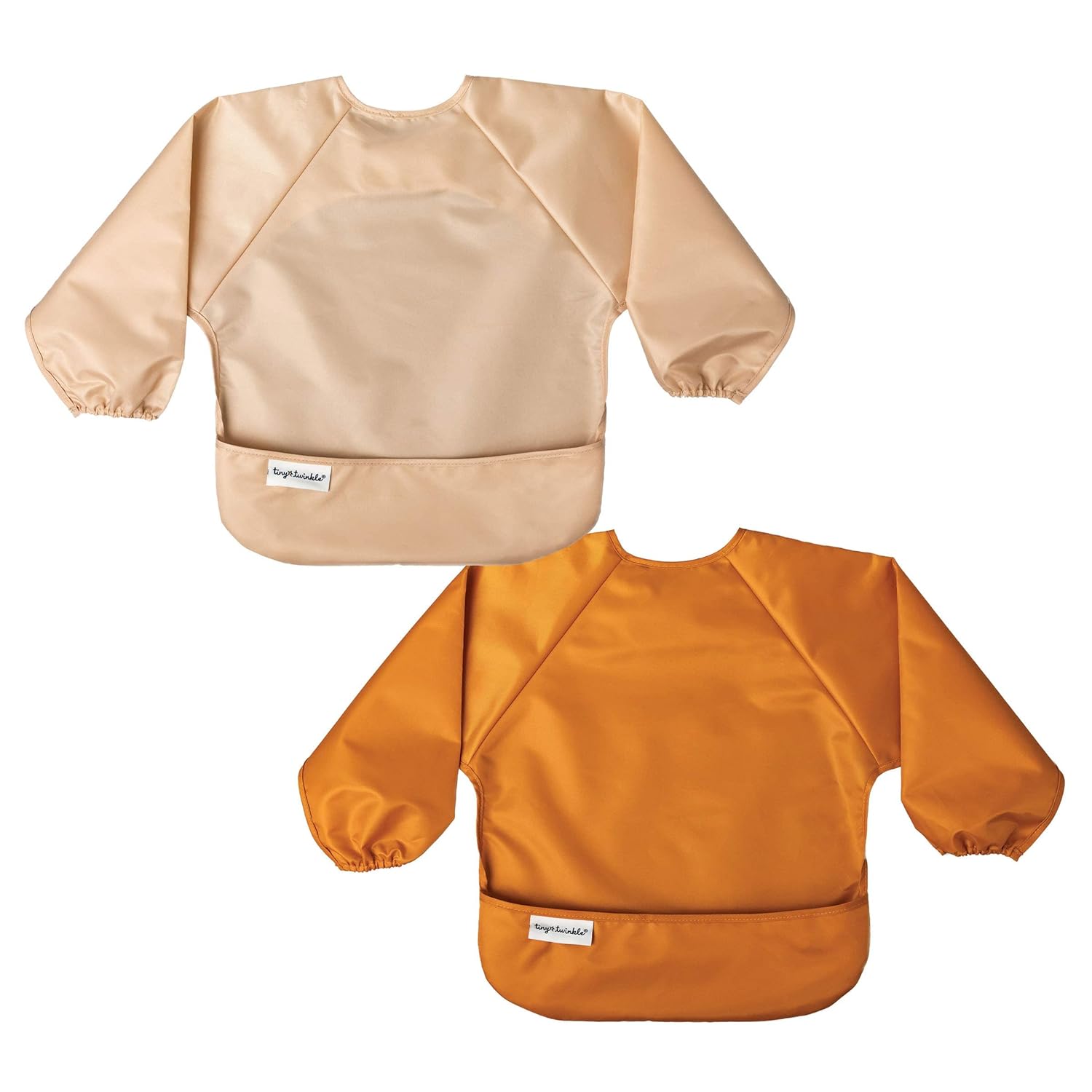 Tiny Twinkle Mess Proof Baby Bibs, 2pk Waterproof Smock Baby Bibs for Eating, Machine Washable Long