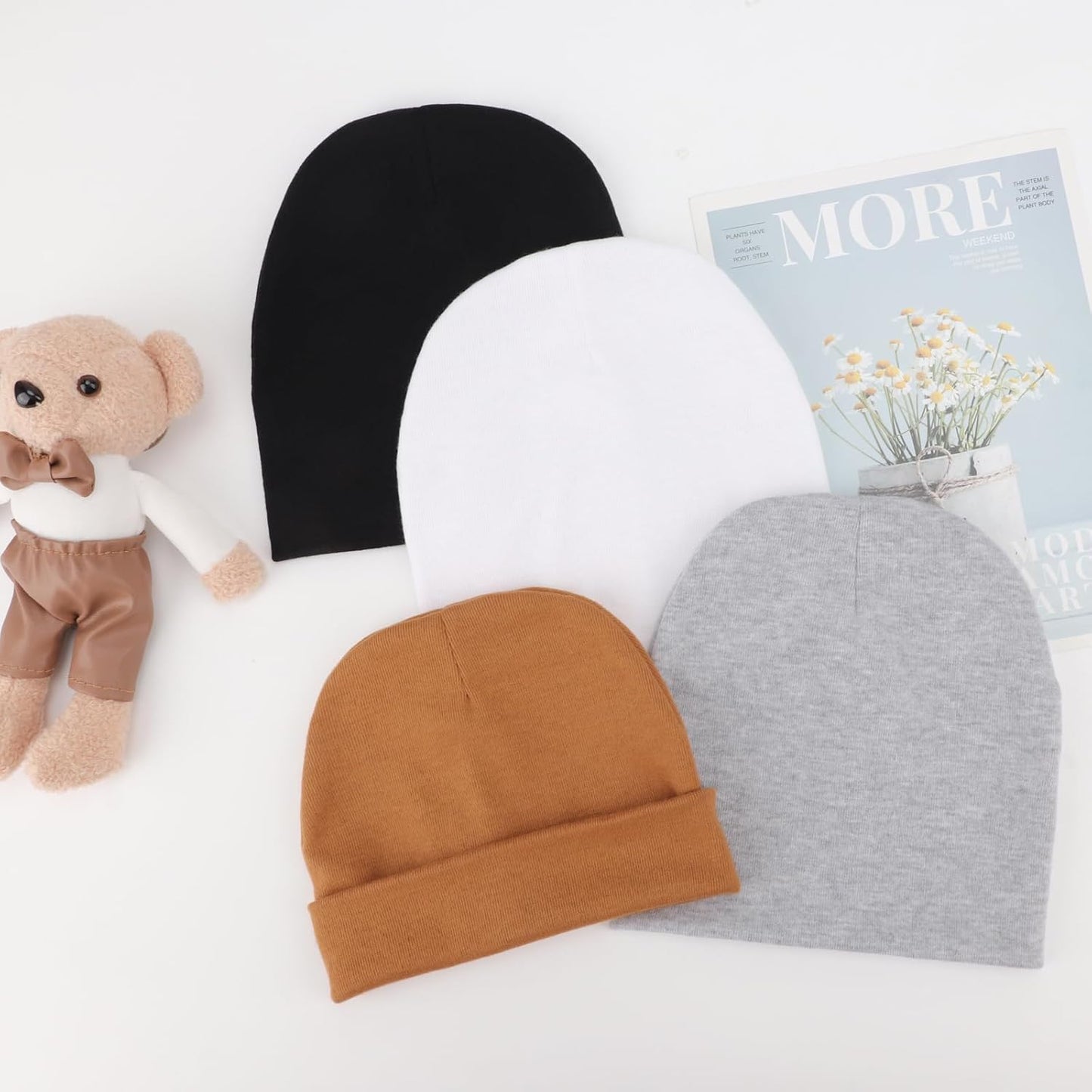 DRESHOW BQUBO 4 Pieces Baby Beanie Newborn Toddler Soft Cute Knit Hat Hospital Hats for Baby Boys